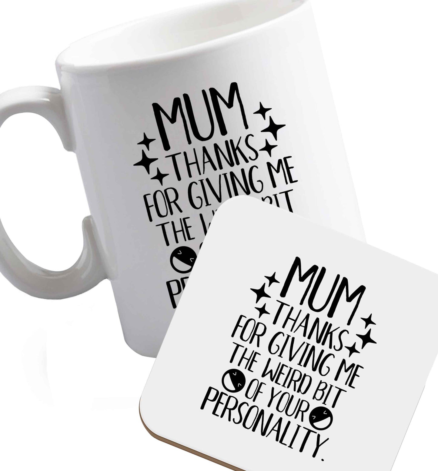 10 oz Favourite Type Pan Pancake ceramic mug and coaster set right handed