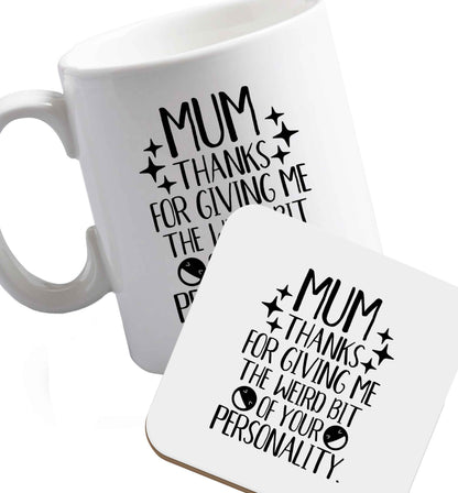 10 oz Favourite Type Pan Pancake ceramic mug and coaster set right handed