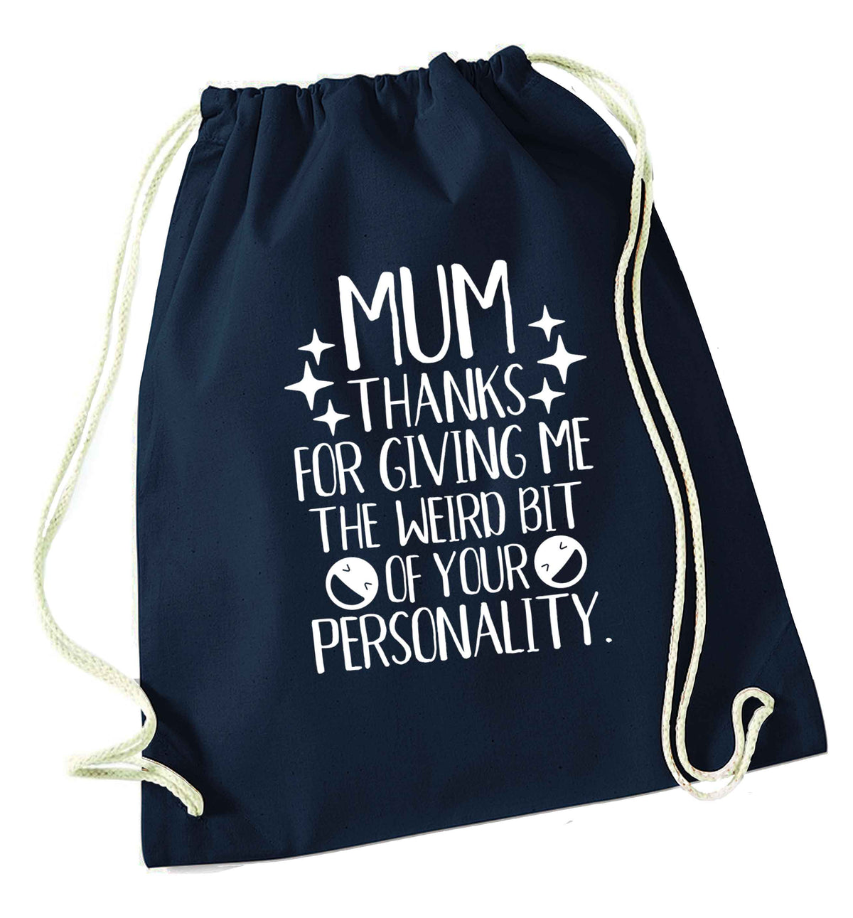 Mum, I love you more than halloumi and if you know me at all you know how deep that is navy drawstring bag