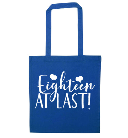 Eighteen at last!blue tote bag