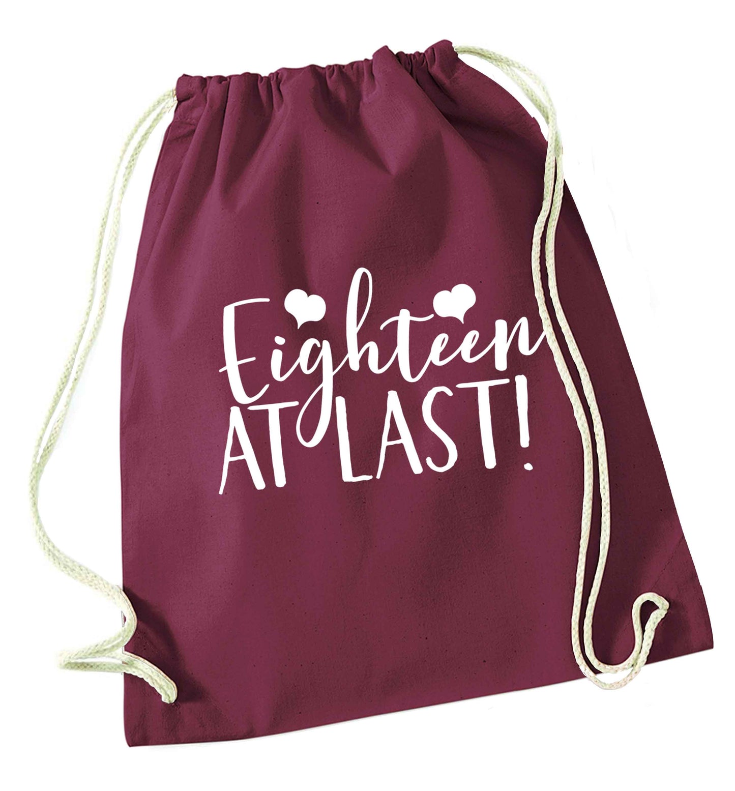 Eighteen at last!maroon drawstring bag