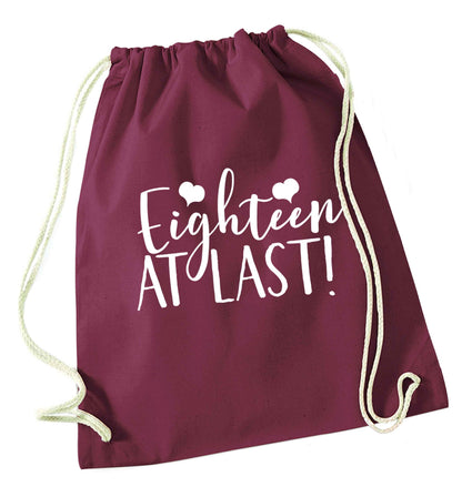 Eighteen at last!maroon drawstring bag