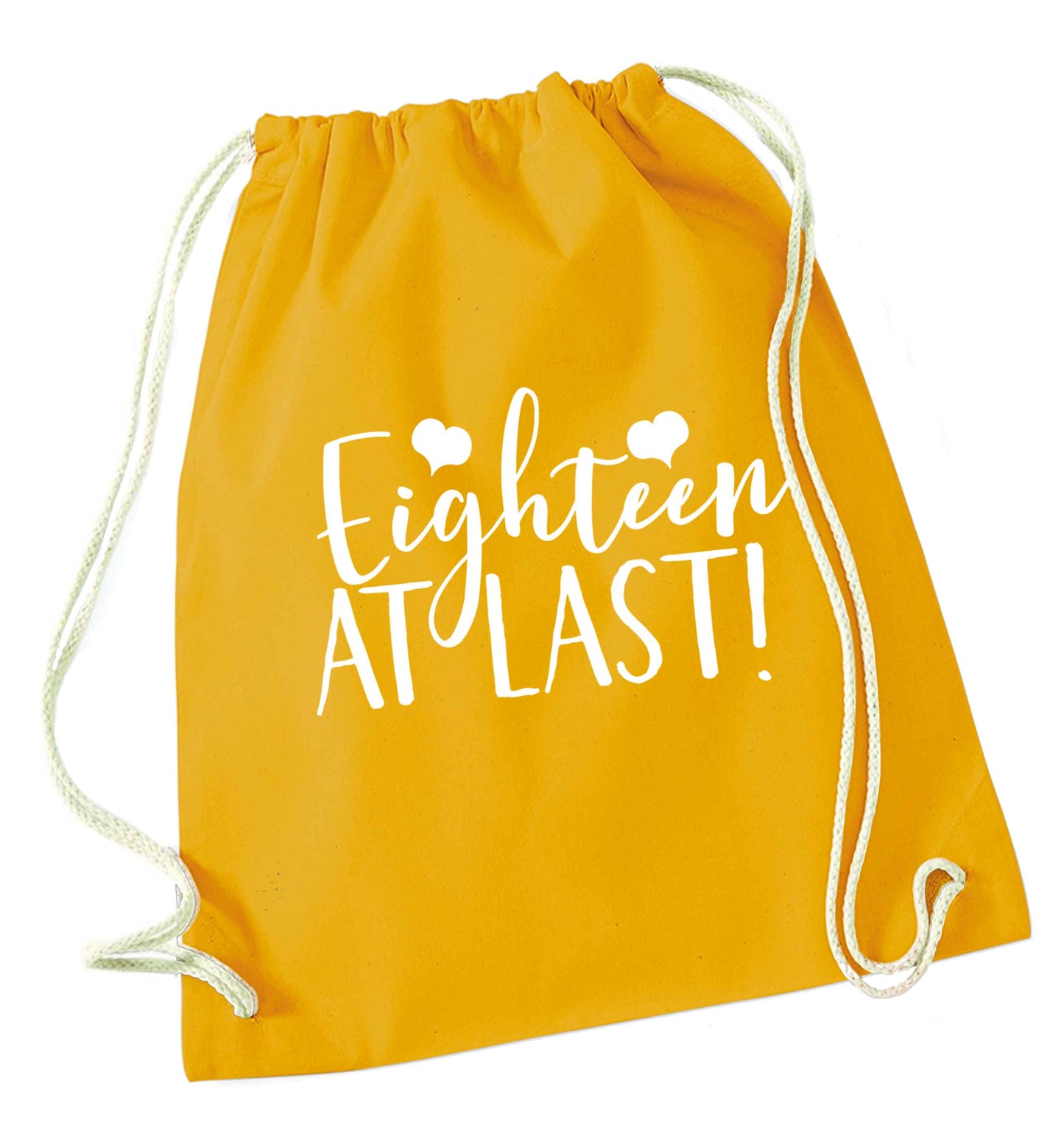 Eighteen at last!mustard drawstring bag