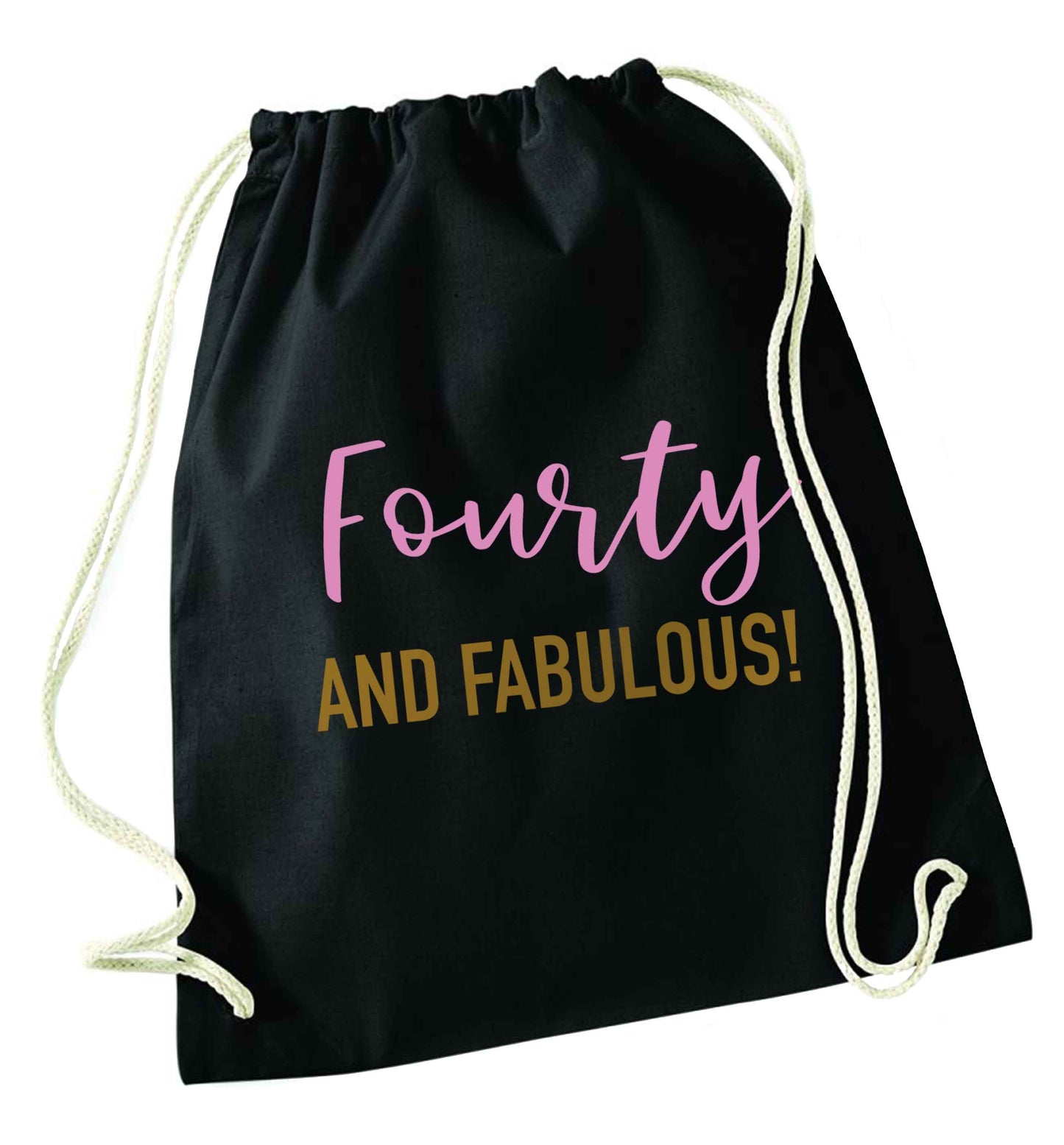 Fourty and fabulous black drawstring bag