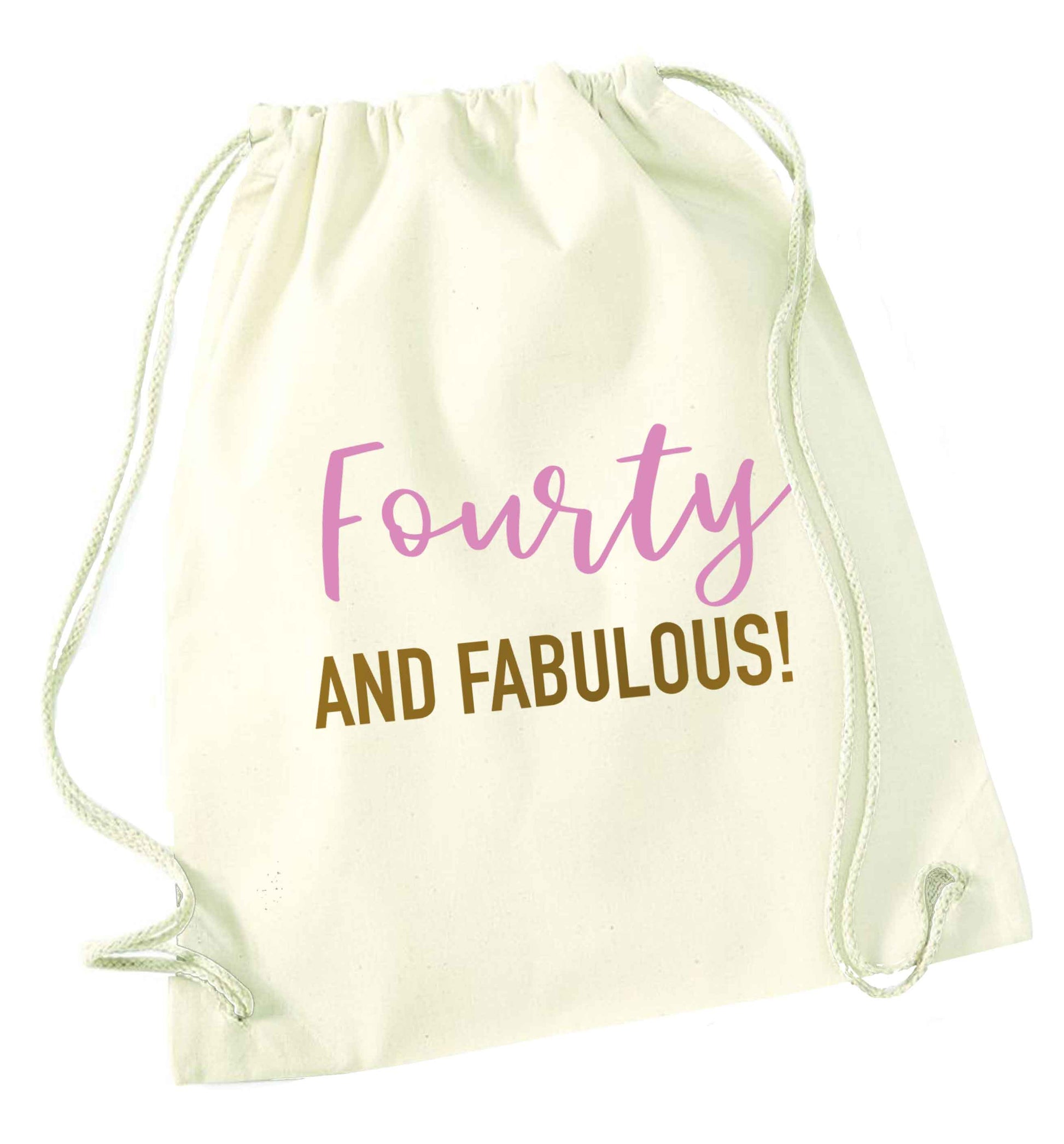 Fourty and fabulous natural drawstring bag