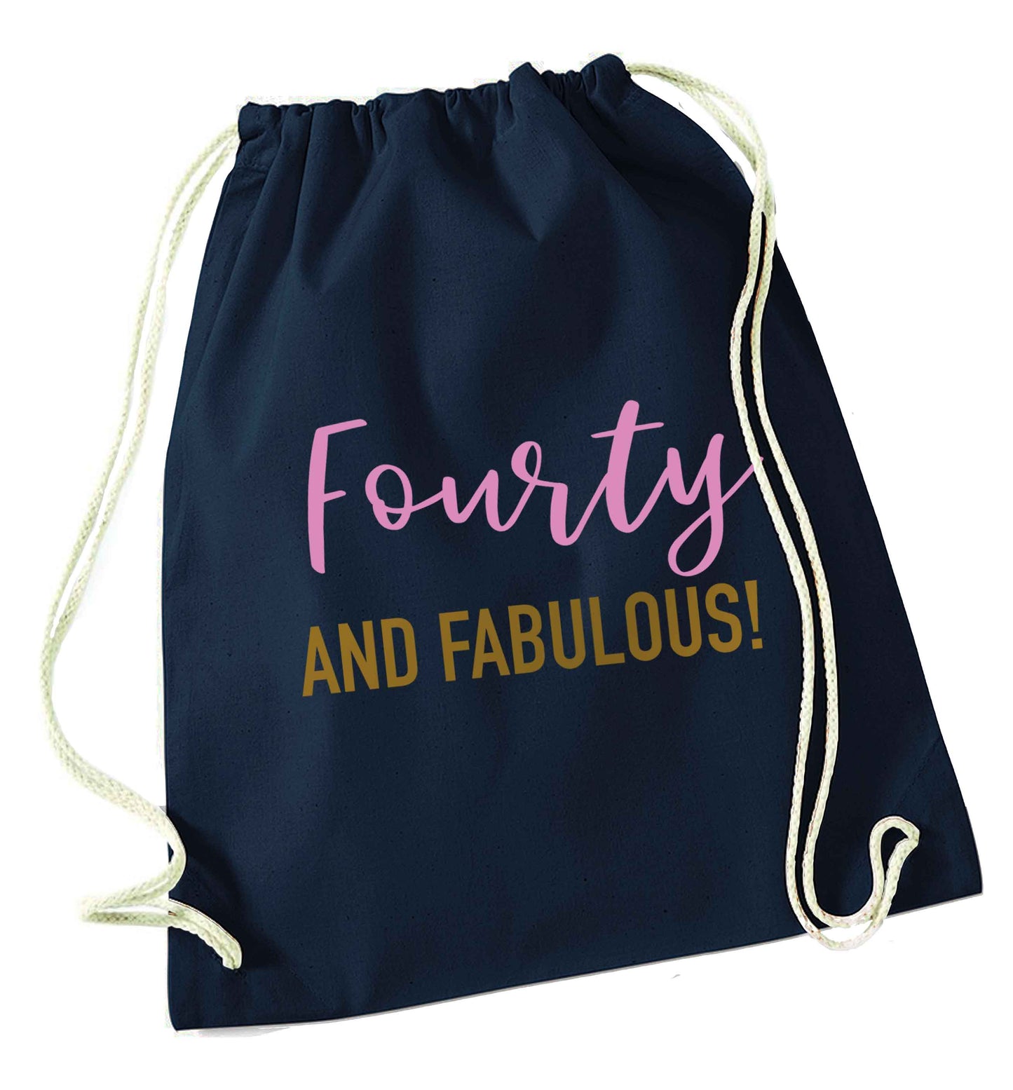 Fourty and fabulous navy drawstring bag