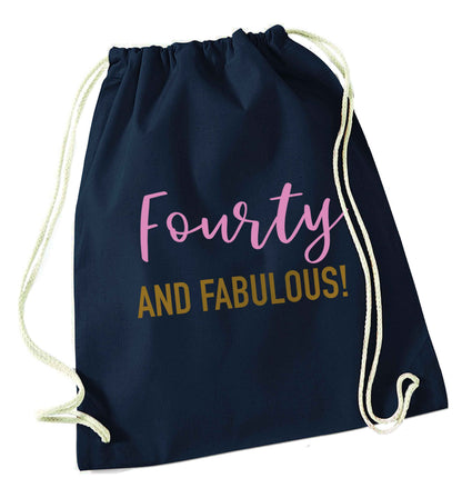 Fourty and fabulous navy drawstring bag