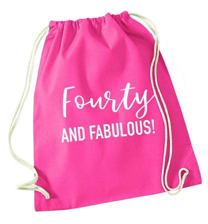 Fourty and fabulous pink drawstring bag