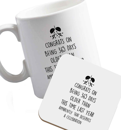 10 oz Favourite Type Pan Pancake ceramic mug and coaster set right handed