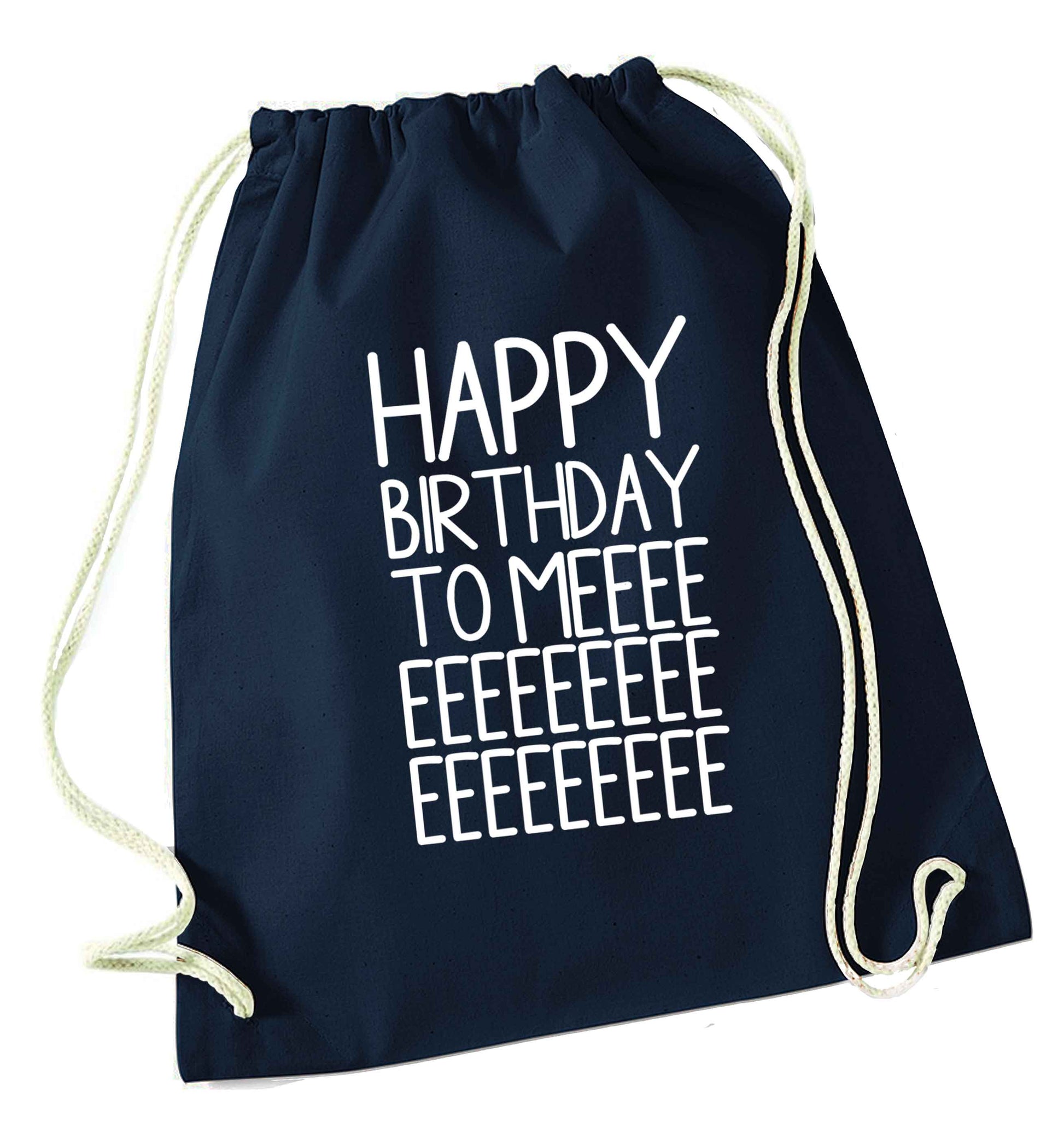 Happy birthday to me navy drawstring bag