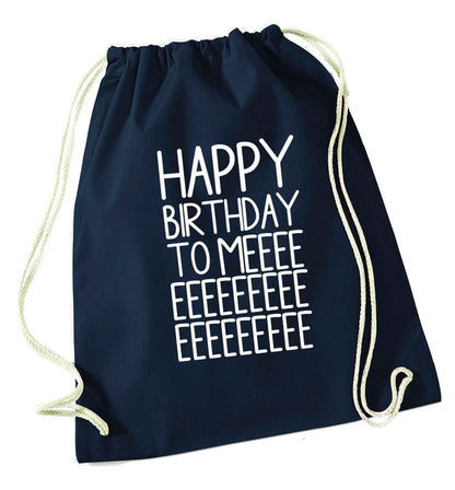 Happy birthday to me navy drawstring bag