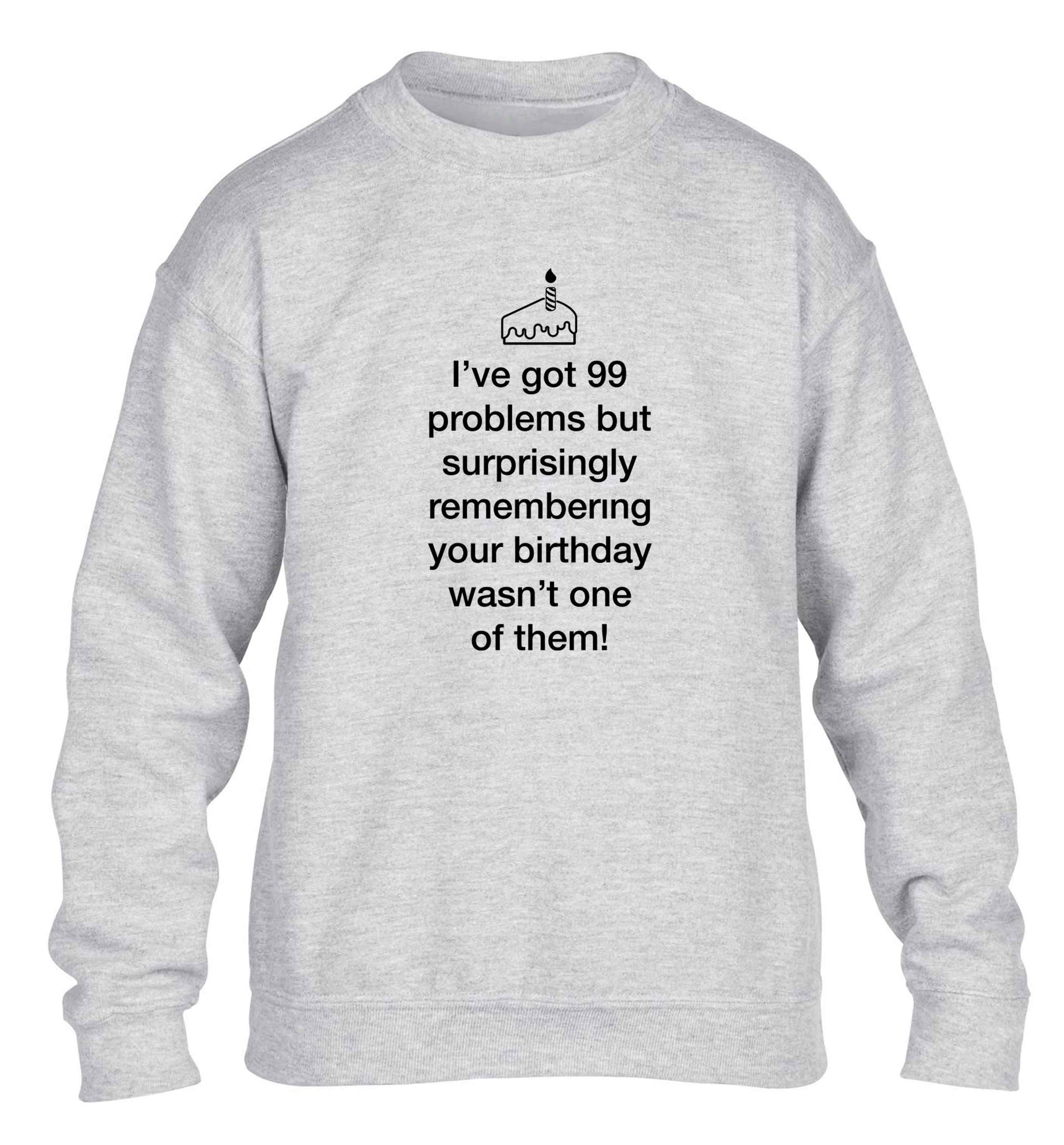 I've got 99 problems but surprisingly remembering your birthday wasn't one of them! children's grey sweater 12-13 Years