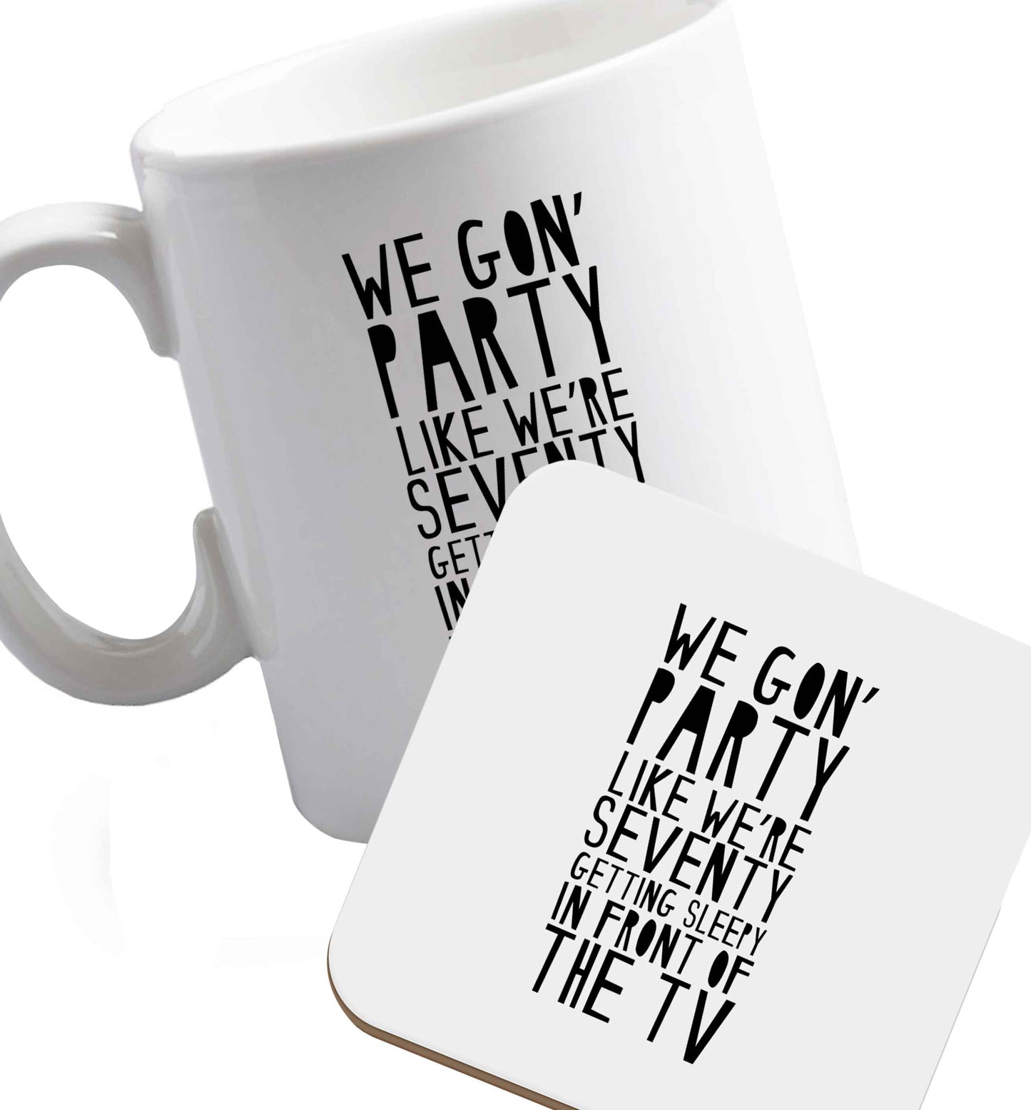 10 oz Favourite Type Pan Pancake ceramic mug and coaster set right handed