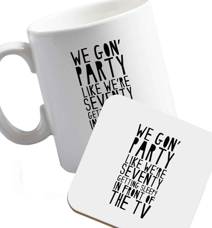 10 oz Favourite Type Pan Pancake ceramic mug and coaster set right handed