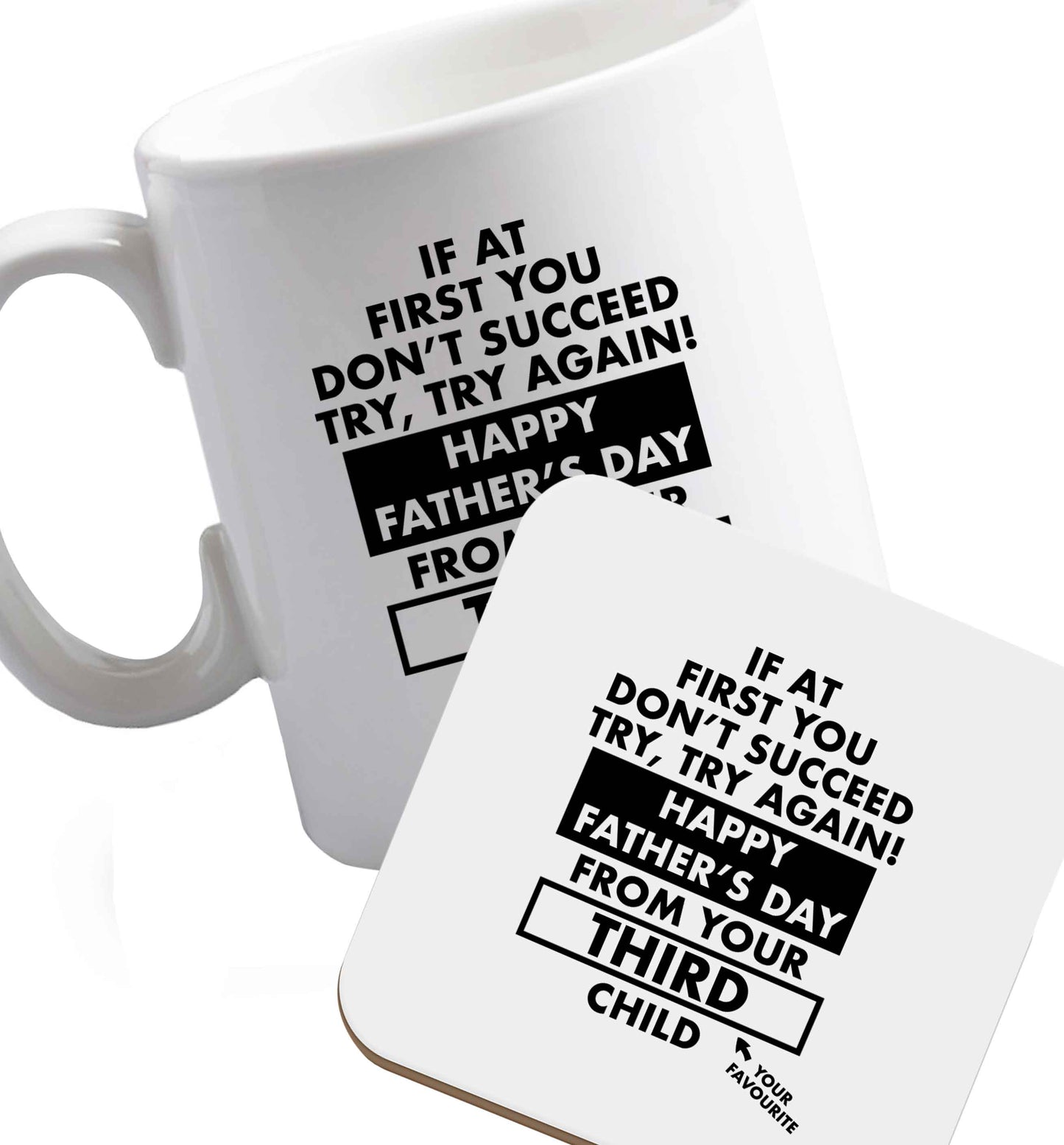 10 oz Favourite Type Pan Pancake ceramic mug and coaster set right handed