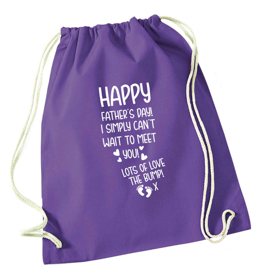 Happy Father's day daddy I can't wait to meet you lot's of love the bump! purple drawstring bag