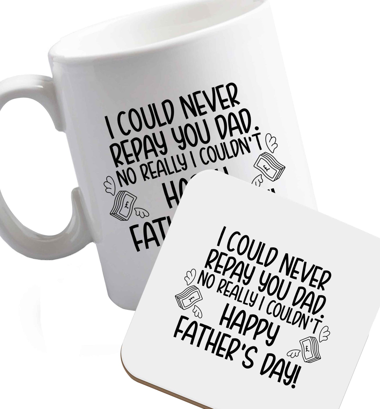 10 oz Favourite Type Pan Pancake ceramic mug and coaster set right handed