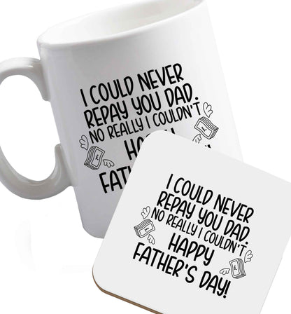 10 oz Favourite Type Pan Pancake ceramic mug and coaster set right handed