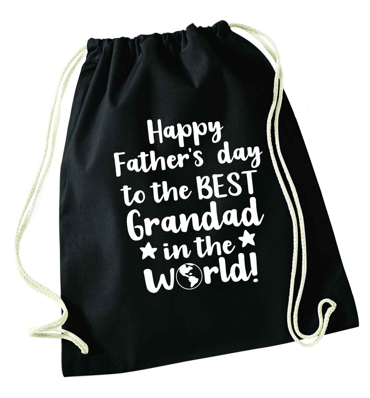 Happy Father's day to the best grandad in the world black drawstring bag