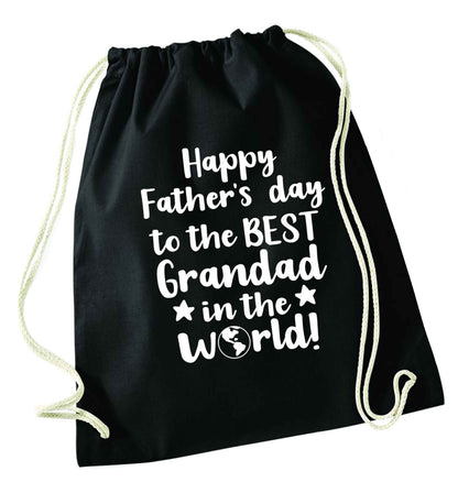 Happy Father's day to the best grandad in the world black drawstring bag