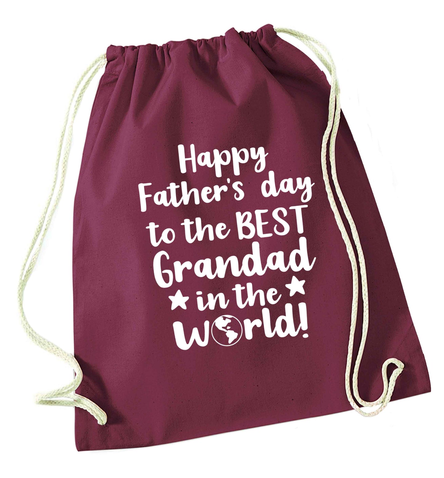 Happy Father's day to the best grandad in the world maroon drawstring bag