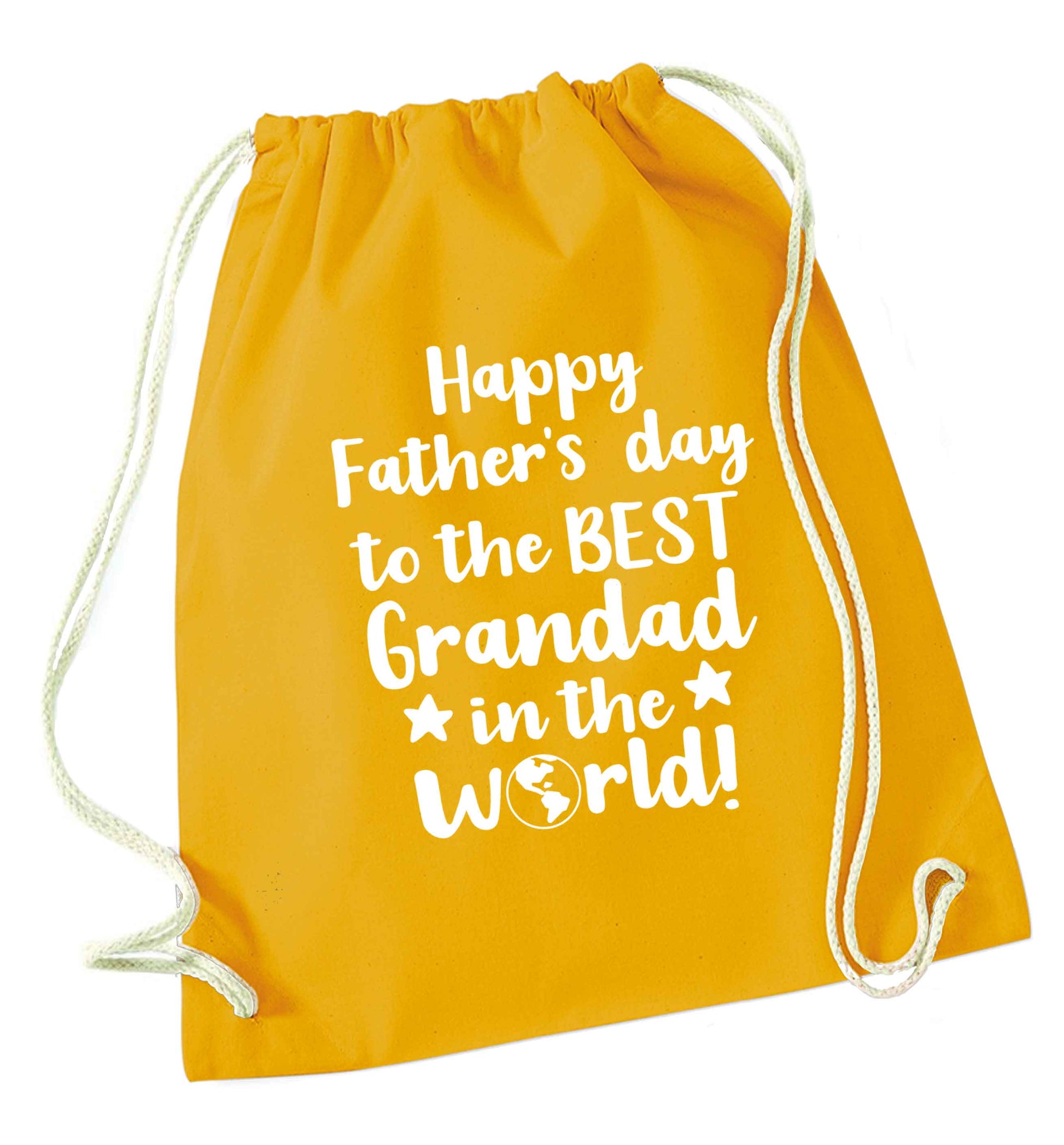 Happy Father's day to the best grandad in the world mustard drawstring bag