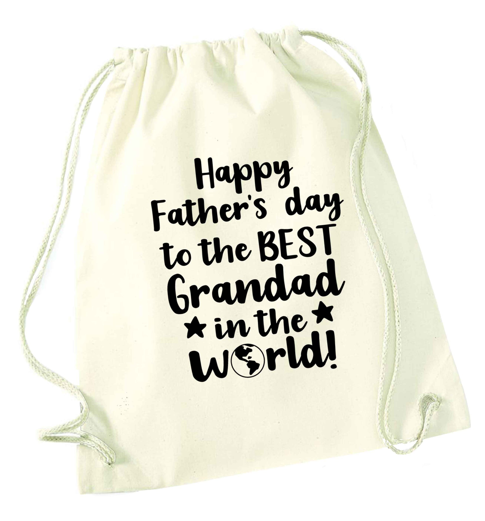 Happy Father's day to the best grandad in the world natural drawstring bag