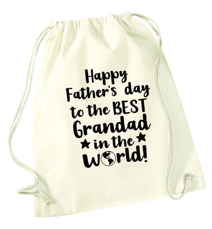 Happy Father's day to the best grandad in the world natural drawstring bag