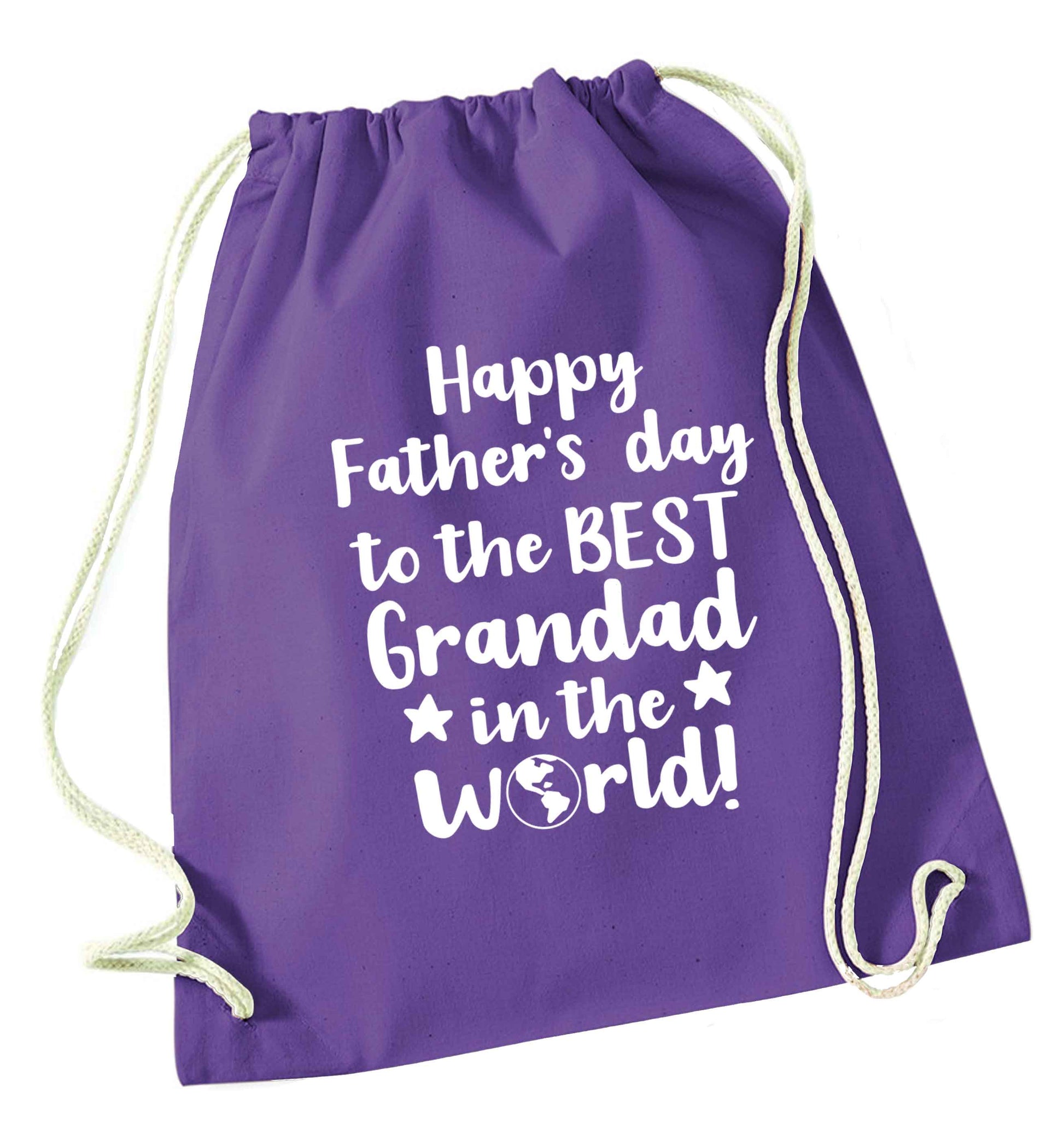 Happy Father's day to the best grandad in the world purple drawstring bag
