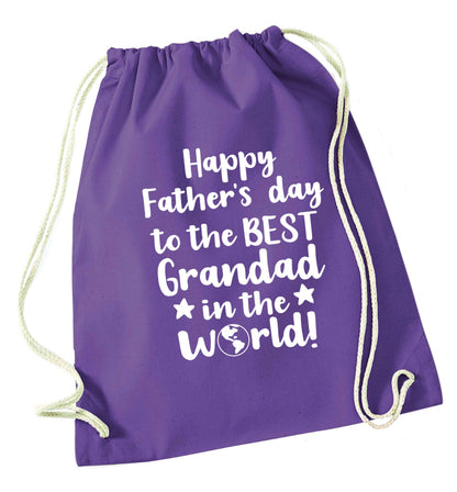 Happy Father's day to the best grandad in the world purple drawstring bag