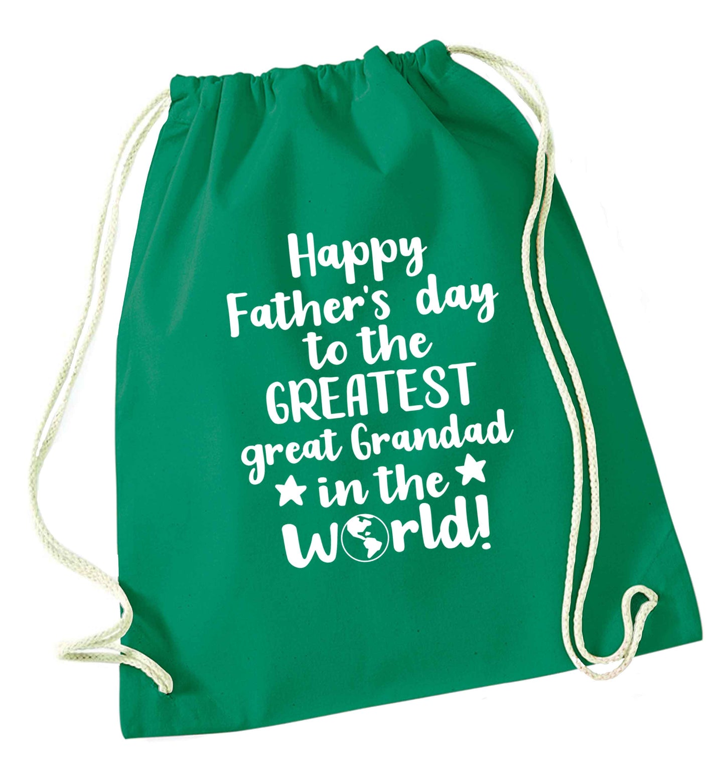 Happy Father's day to the greatest great grandad in the world green drawstring bag