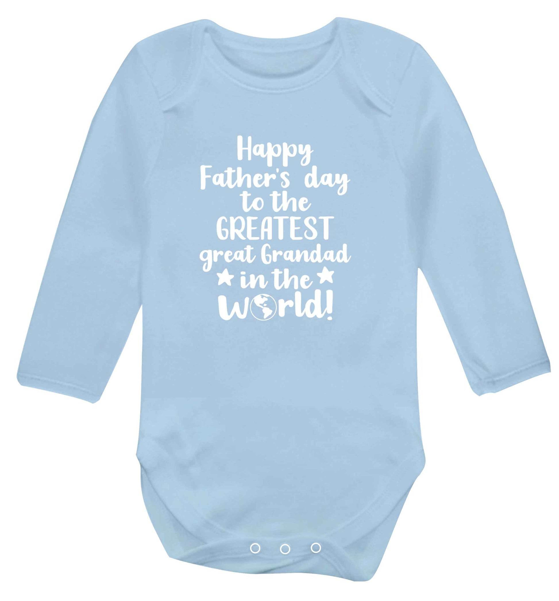 Happy Father's day to the greatest great grandad in the world baby vest long sleeved pale blue 6-12 months