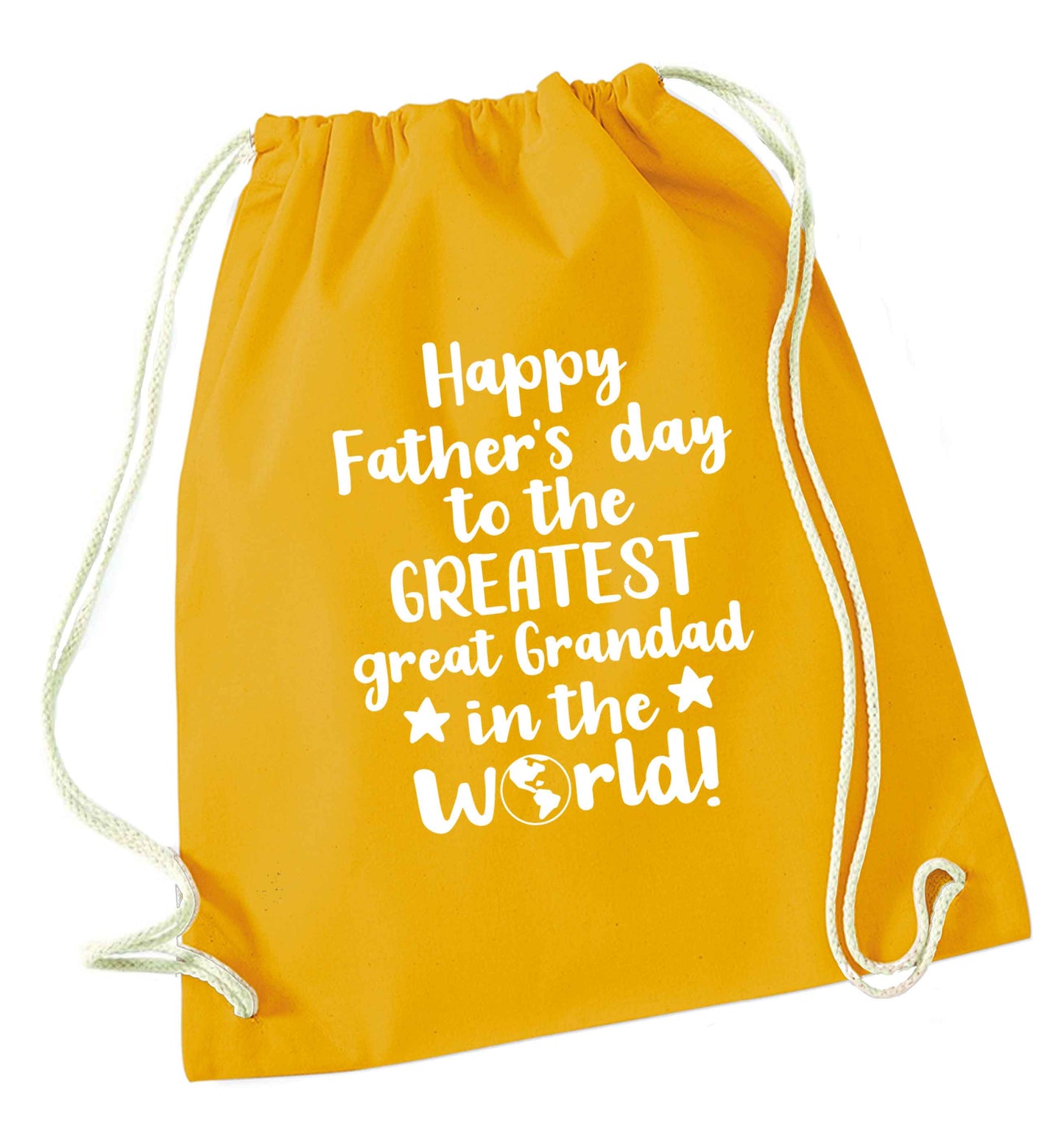 Happy Father's day to the greatest great grandad in the world mustard drawstring bag