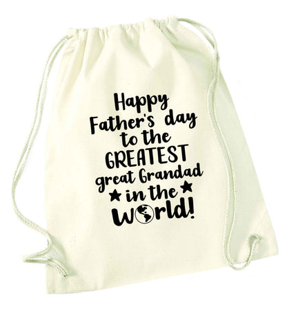 Happy Father's day to the greatest great grandad in the world natural drawstring bag