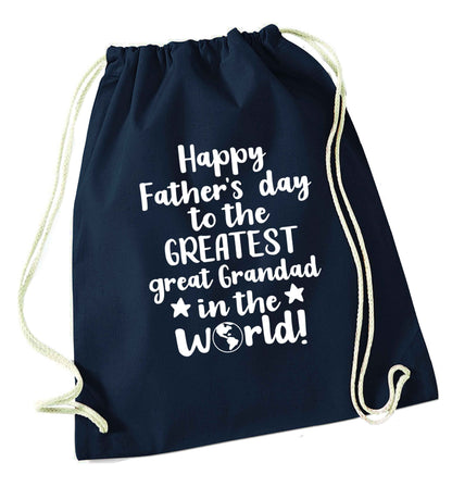 Happy Father's day to the greatest great grandad in the world navy drawstring bag