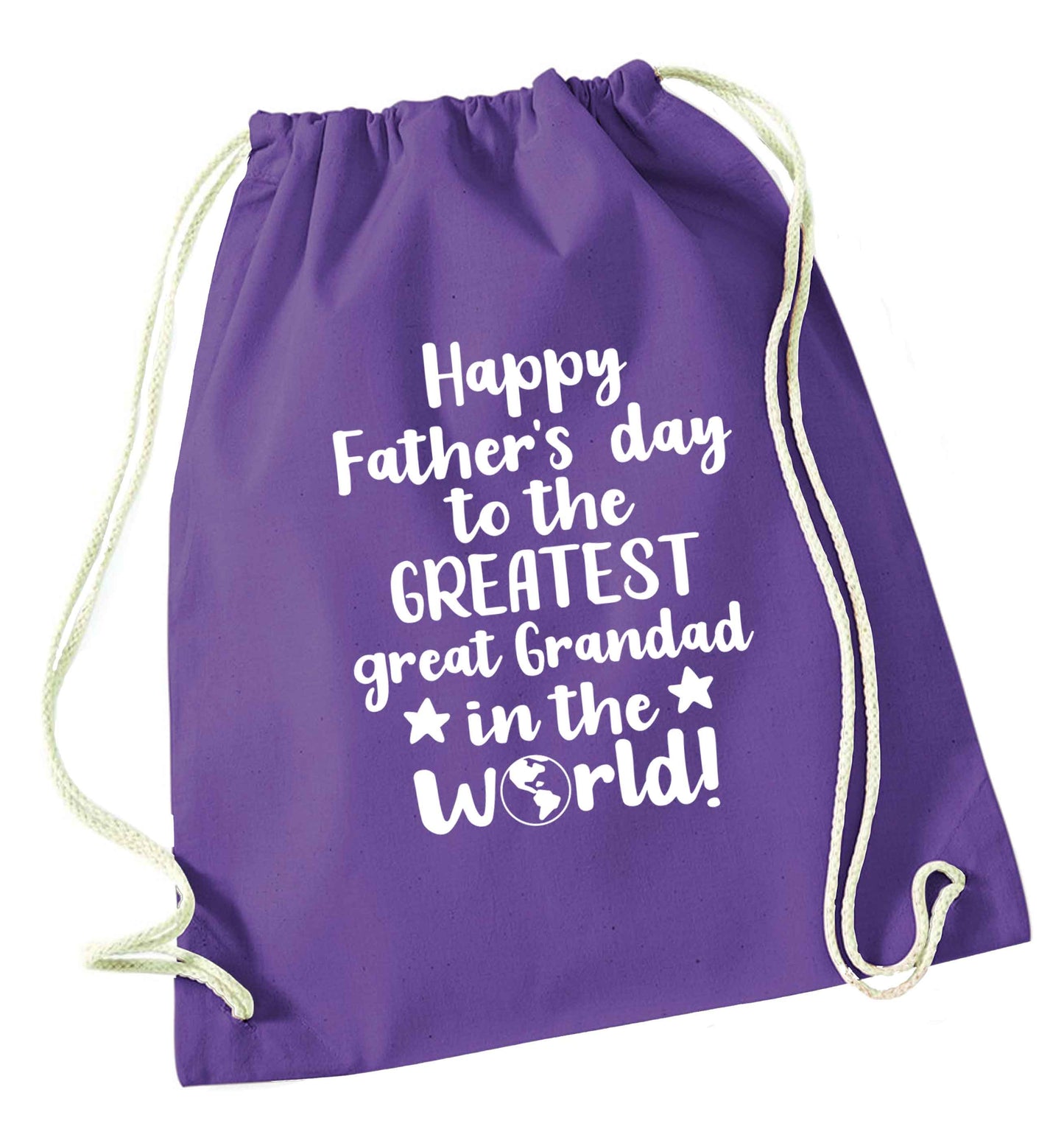 Happy Father's day to the greatest great grandad in the world purple drawstring bag