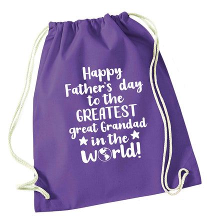 Happy Father's day to the greatest great grandad in the world purple drawstring bag