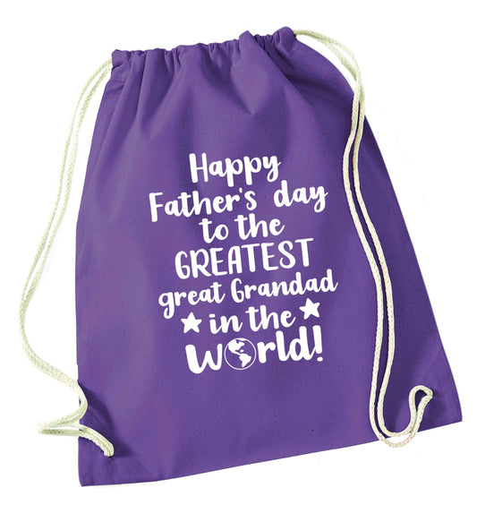 Happy Father's day to the greatest great grandad in the world purple drawstring bag