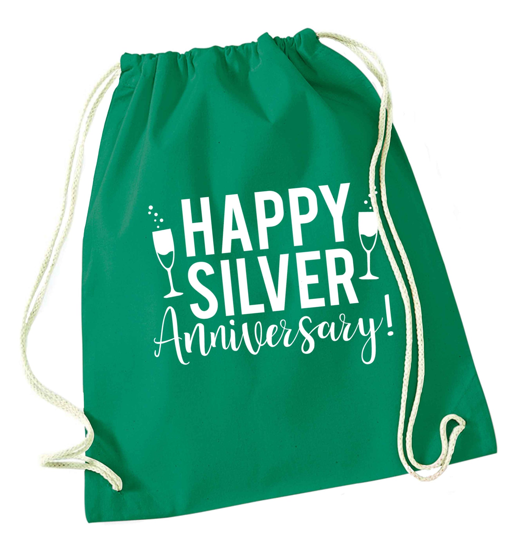 Happy silver anniversary! green drawstring bag
