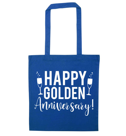 Happy golden anniversary! blue tote bag