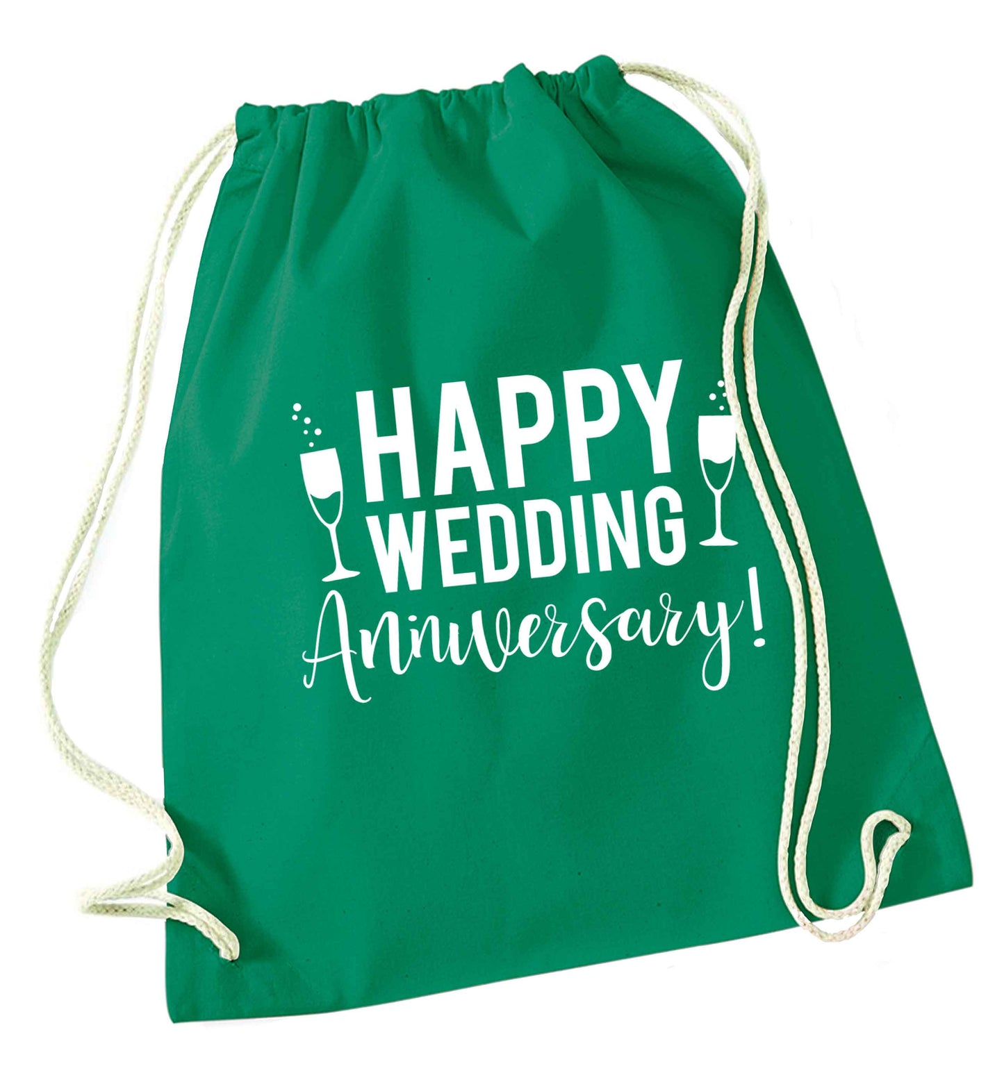 Happy wedding anniversary! green drawstring bag