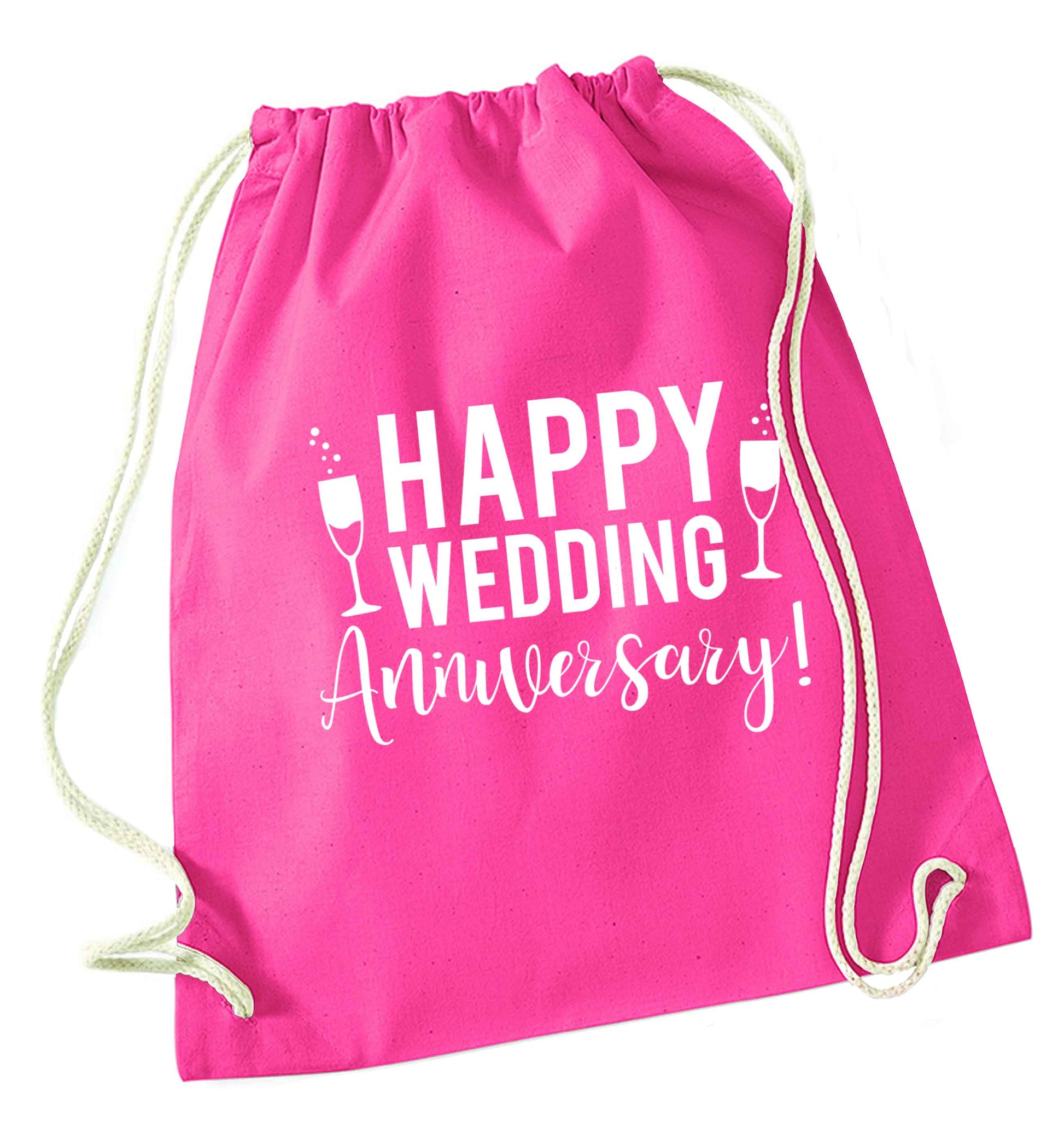 Happy wedding anniversary! pink drawstring bag