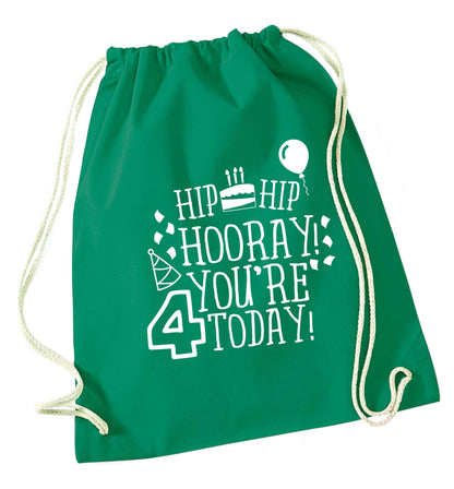 Hip hip hooray you're four today!green drawstring bag