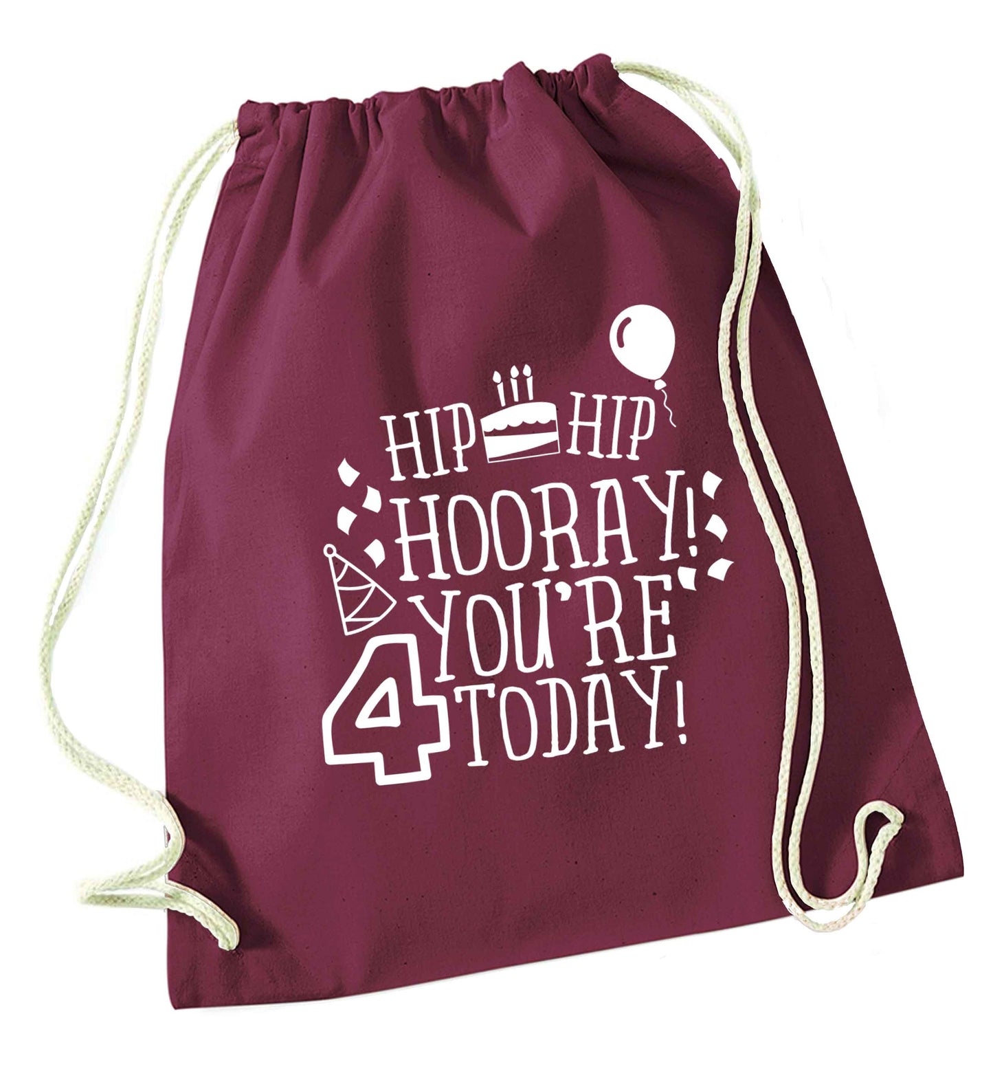 Hip hip hooray you're four today!maroon drawstring bag