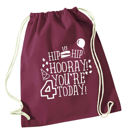 Hip hip hooray you're four today!maroon drawstring bag