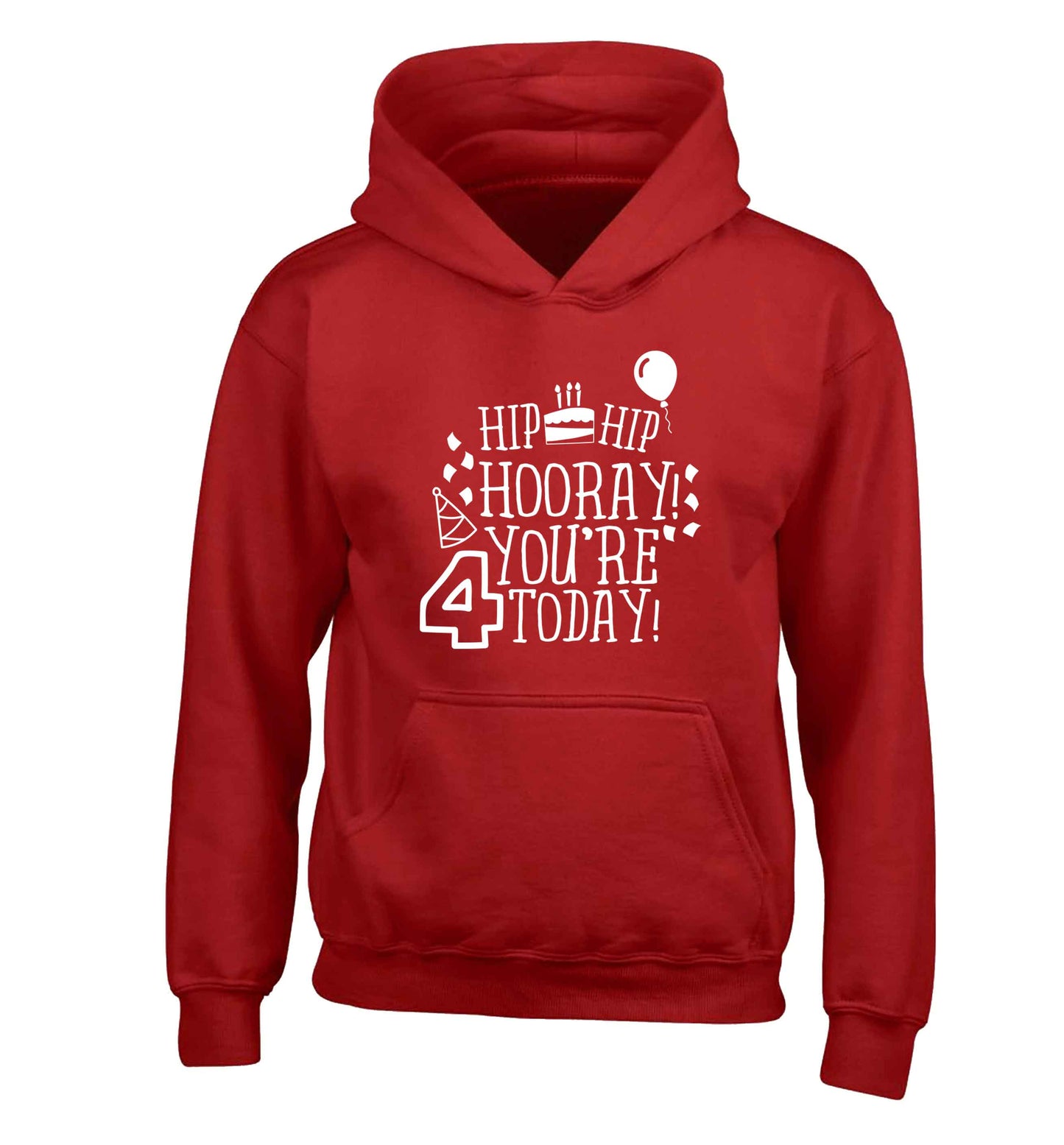 Hip hip hooray you're four today!children's red hoodie 12-13 Years