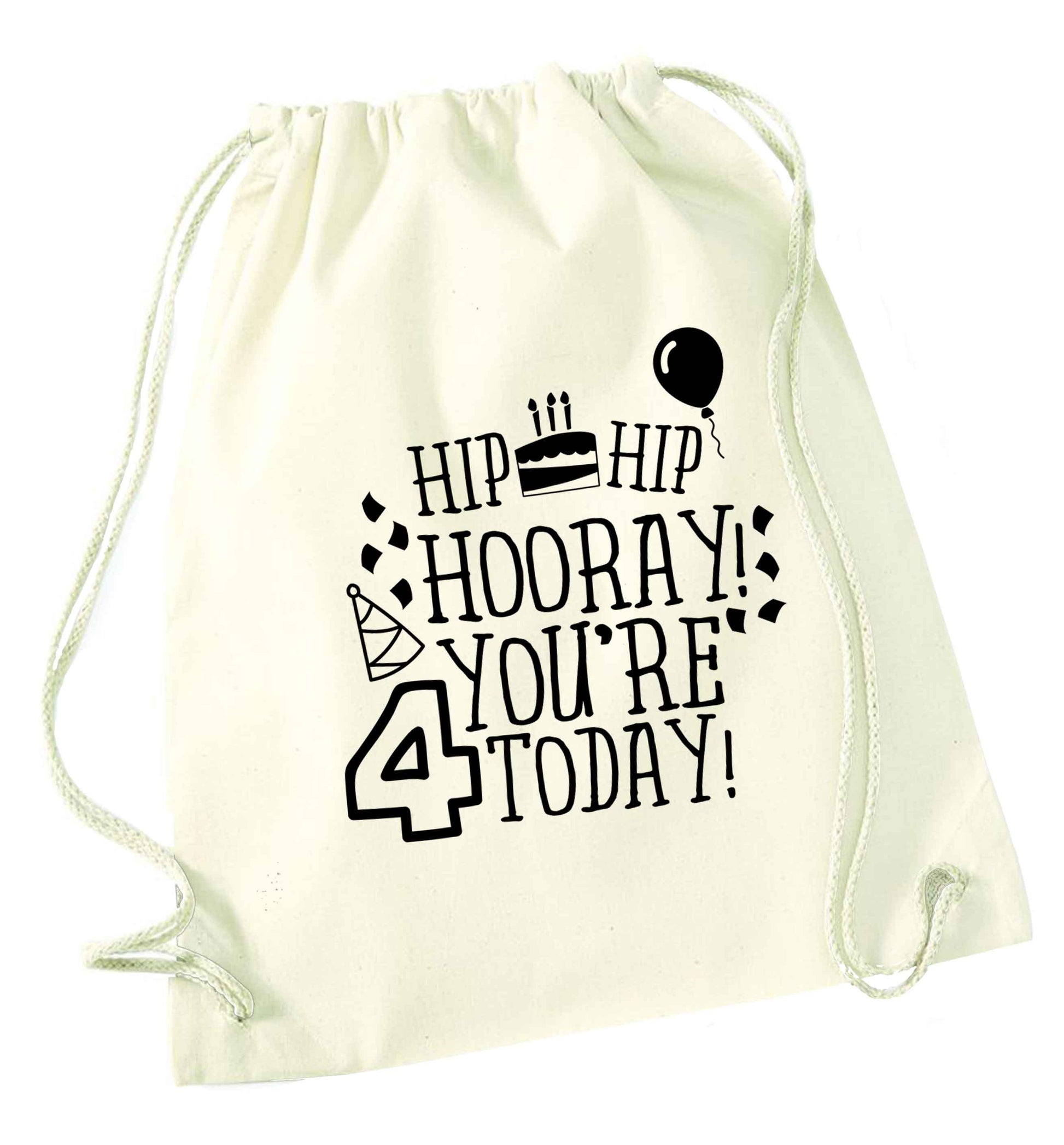Hip hip hooray you're four today!natural drawstring bag