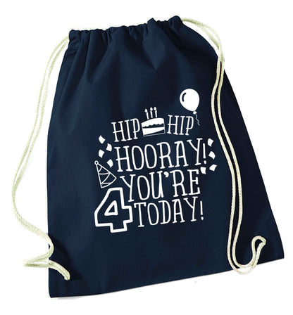 Hip hip hooray you're four today!navy drawstring bag