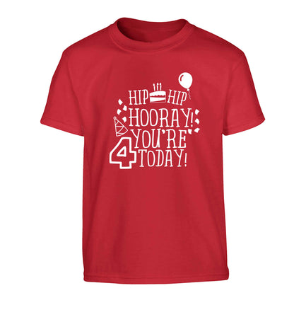 Hip hip hooray you're four today!Children's red Tshirt 12-13 Years