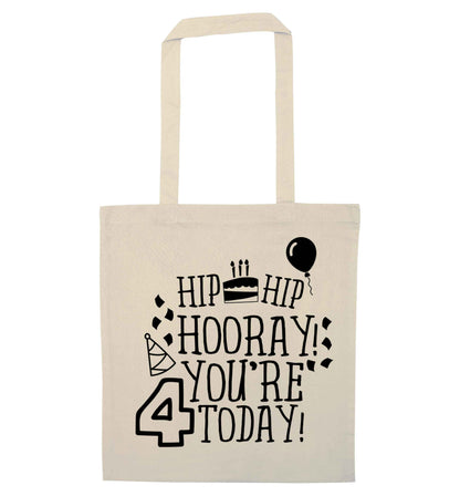 Hip hip hooray you're four today!natural tote bag